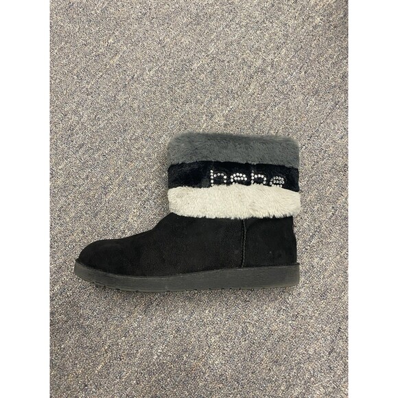 Bebe Black/Grey Boots Faux Fur Size 9.5 - Picture 13 of 13